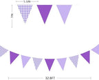 32Ft Purple Party Decorations Purple Gingham Triangle Flag Plaid Checkered Pennant Banner Fabric Garland, alternate view 3