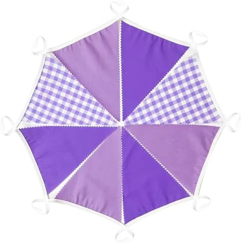 32Ft Purple Party Decorations Purple Gingham Triangle Flag Plaid Checkered Pennant Banner Fabric Garland, alternate view 6