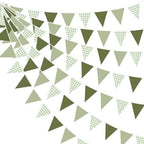 32Ft Sage Green Party Decorations Sage Gingham Banner Olive Green Buffalo Plaid Checkered Triangle Flag Pennant
