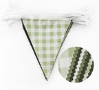 32Ft Sage Green Party Decorations Sage Gingham Banner Olive Green Buffalo Plaid Checkered Triangle Flag Pennant, alternate