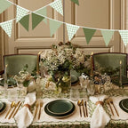 32Ft Sage Green Party Decorations Sage Gingham Banner Olive Green Buffalo Plaid Checkered Triangle Flag Pennant, alternate
