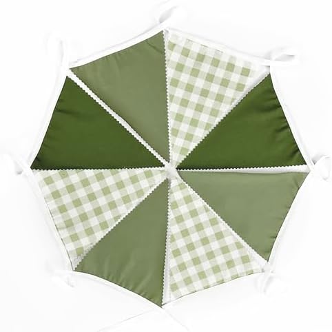 32Ft Sage Green Party Decorations Sage Gingham Banner Olive Green Buffalo Plaid Checkered Triangle Flag Pennant, alternate
