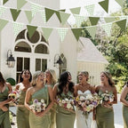 32Ft Sage Green Party Decorations Sage Gingham Banner Olive Green Buffalo Plaid Checkered Triangle Flag Pennant, alternate
