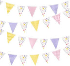 32Ft Wildflower Party Decorations Pink Purple Yellow Gingham Plaid Flowers Pennant Floral Banner Fabric Triangle