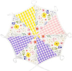 32Ft Wildflower Party Decorations Pink Purple Yellow Gingham Plaid Flowers Pennant Floral Banner Fabric Triangle, alternate