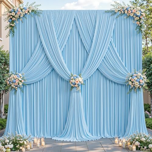 32ftx10ft Wrinkle Free Blue Backdrop Curtain - 10 Feet Photography Backdrop Drapes, Silky Polyester Back Drop