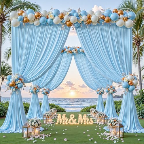 32ftx10ft Wrinkle Free Blue Backdrop Curtain - 10 Feet Photography Backdrop Drapes, Silky Polyester Back Drop, alternate view
