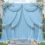 32ftx10ft Wrinkle Free Blue Backdrop Curtain - 10 Feet Photography Backdrop Drapes, Silky Polyester Back Drop, alternate view