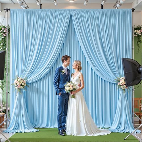 32ftx10ft Wrinkle Free Blue Backdrop Curtain - 10 Feet Photography Backdrop Drapes, Silky Polyester Back Drop, alternate view