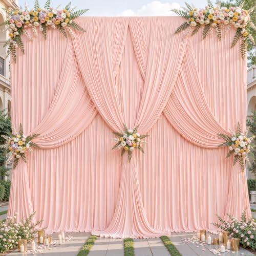 32ftx10ft Wrinkle Free Blush Pink Backdrop Curtain - 10 Feet Photography Backdrop Drapes, Silky Polyester Back