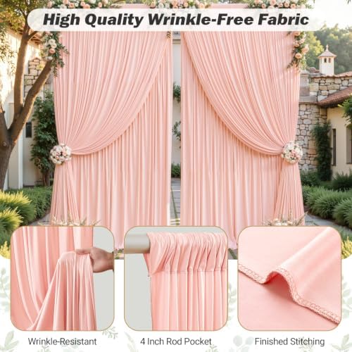 32ftx10ft Wrinkle Free Blush Pink Backdrop Curtain - 10 Feet Photography Backdrop Drapes, Silky Polyester Back, alternate