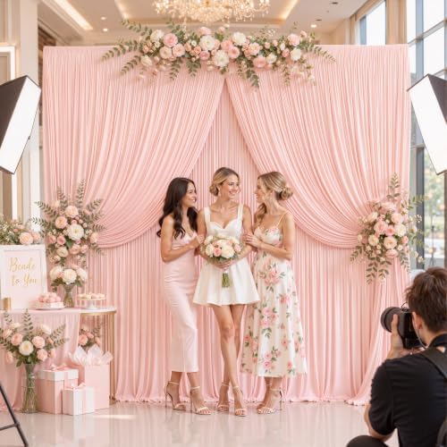 32ftx10ft Wrinkle Free Blush Pink Backdrop Curtain - 10 Feet Photography Backdrop Drapes, Silky Polyester Back, alternate