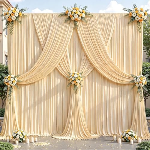 32ftx10ft Wrinkle Free Champagne Backdrop Curtain - 10 Feet Photography Backdrop Drapes, Silky Polyester Back
