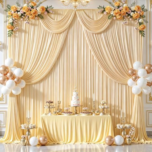 32ftx10ft Wrinkle Free Champagne Backdrop Curtain - 10 Feet Photography Backdrop Drapes, Silky Polyester Back, alternate view