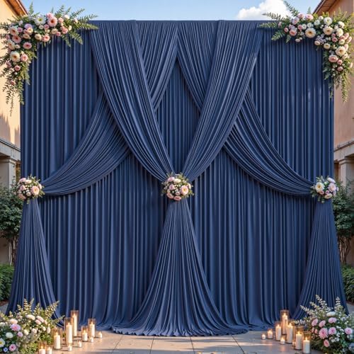 32ftx10ft Wrinkle Free Navy Blue Backdrop Curtain - 10 Feet Photography Backdrop Drapes, Silky Polyester Back