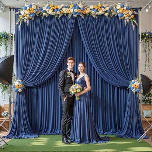 32ftx10ft Wrinkle Free Navy Blue Backdrop Curtain - 10 Feet Photography Backdrop Drapes, Silky Polyester Back, alternate view