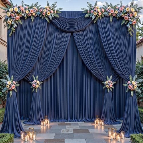 32ftx10ft Wrinkle Free Navy Blue Backdrop Curtain - 10 Feet Photography Backdrop Drapes, Silky Polyester Back, alternate view