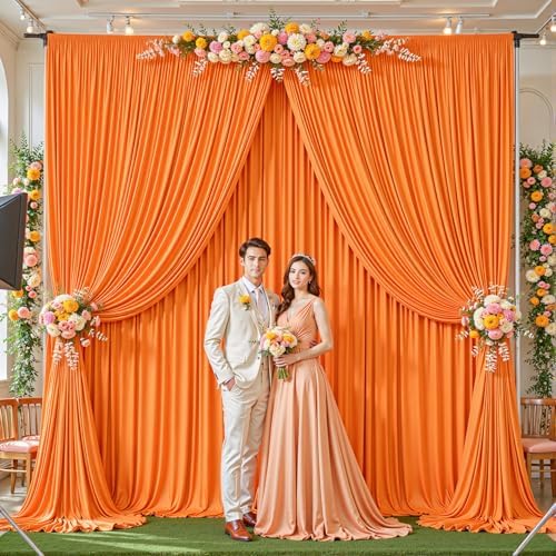 32ftx10ft Wrinkle Free Orange Backdrop Curtain - 10 Feet Photography Backdrop Drapes, Silky Polyester Back Drop, alternate