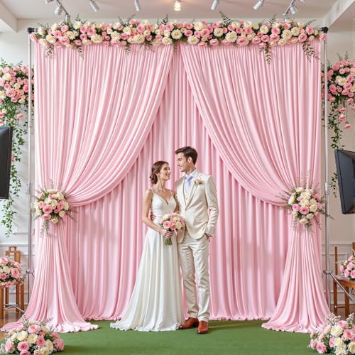 32ftx10ft Wrinkle Free Pink Backdrop Curtain - 10 Feet Photography Backdrop Drapes, Silky Polyester Back Drop, alternate view