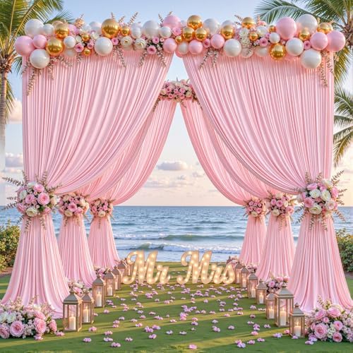 32ftx10ft Wrinkle Free Pink Backdrop Curtain - 10 Feet Photography Backdrop Drapes, Silky Polyester Back Drop, alternate view
