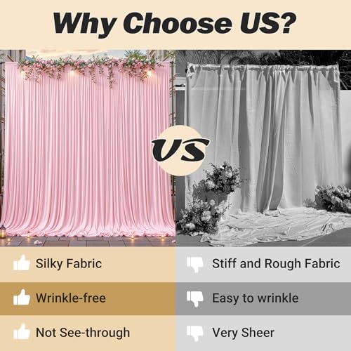 32ftx10ft Wrinkle Free Pink Backdrop Curtain - 10 Feet Photography Backdrop Drapes, Silky Polyester Back Drop, alternate view
