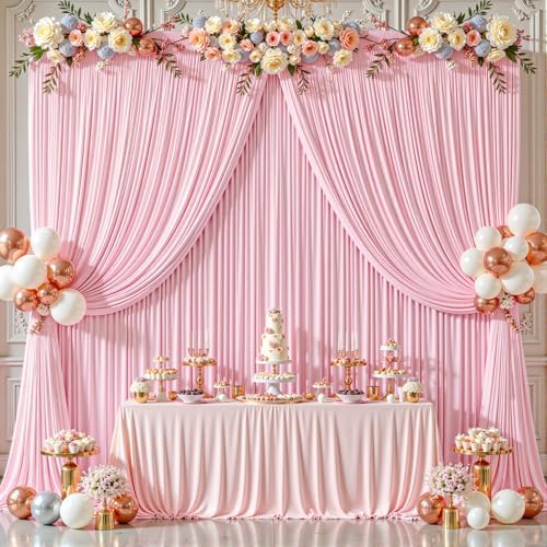 32ftx10ft Wrinkle Free Pink Backdrop Curtain - 10 Feet Photography Backdrop Drapes, Silky Polyester Back Drop, alternate view