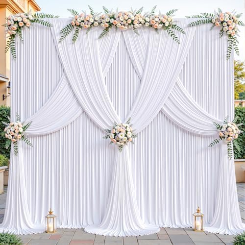 32ftx10ft Wrinkle Free White Backdrop Curtain - 10 Feet Photography Backdrop Drapes, Silky Polyester Back Drop