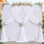 32ftx10ft Wrinkle Free White Backdrop Curtain - 10 Feet Photography Backdrop Drapes, Silky Polyester Back Drop
