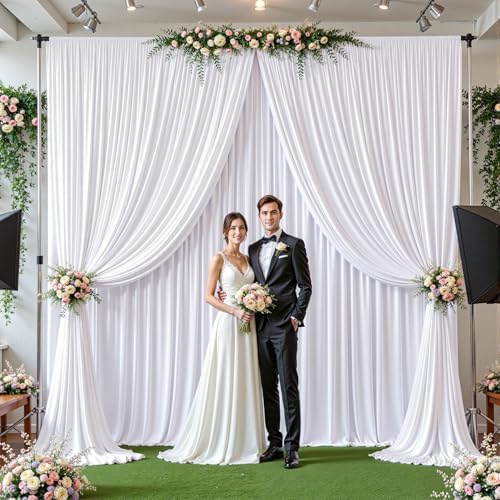 32ftx10ft Wrinkle Free White Backdrop Curtain - 10 Feet Photography Backdrop Drapes, Silky Polyester Back Drop, alternate