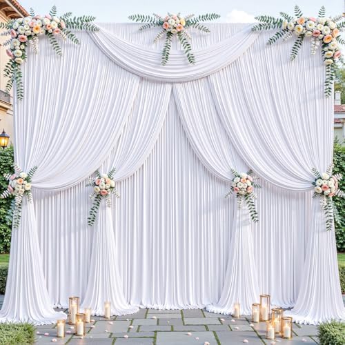 32ftx10ft Wrinkle Free White Backdrop Curtain - 10 Feet Photography Backdrop Drapes, Silky Polyester Back Drop, alternate