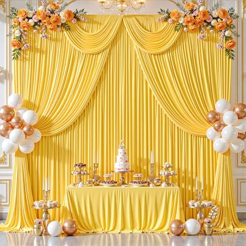 32ftx10ft Wrinkle Free Yellow Backdrop Curtain - 10 Feet Photography Backdrop Drapes, Silky Polyester Back Drop, alternate