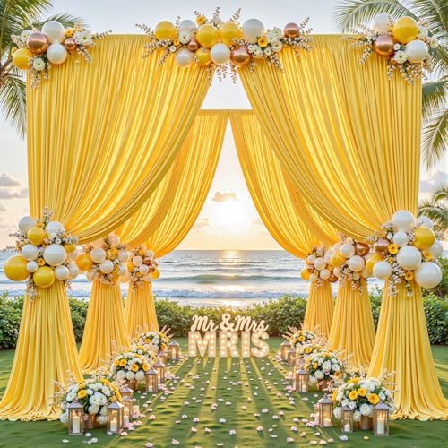 32ftx10ft Wrinkle Free Yellow Backdrop Curtain - 10 Feet Photography Backdrop Drapes, Silky Polyester Back Drop, alternate