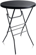 32in Cocktail Folding Table, Round High Top Bar Table, Black in Black