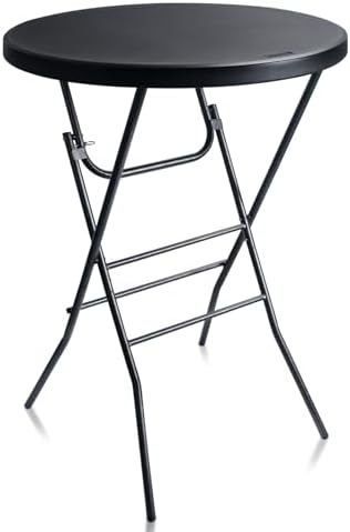 32in Cocktail Folding Table, Round High Top Bar Table, Black in Black