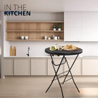 32in Cocktail Folding Table, Round High Top Bar Table, Black in Black, alternate view 2