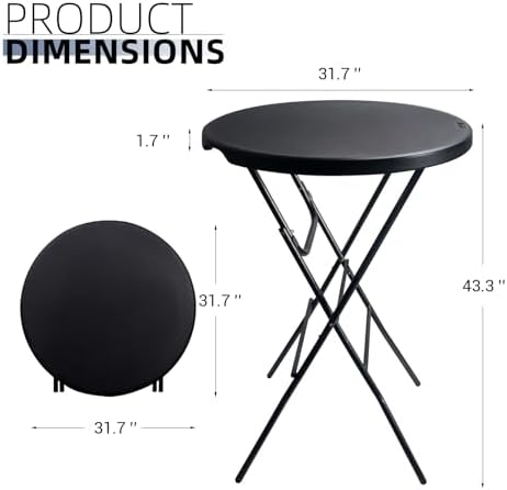 32in Cocktail Folding Table, Round High Top Bar Table, Black in Black, alternate view 3