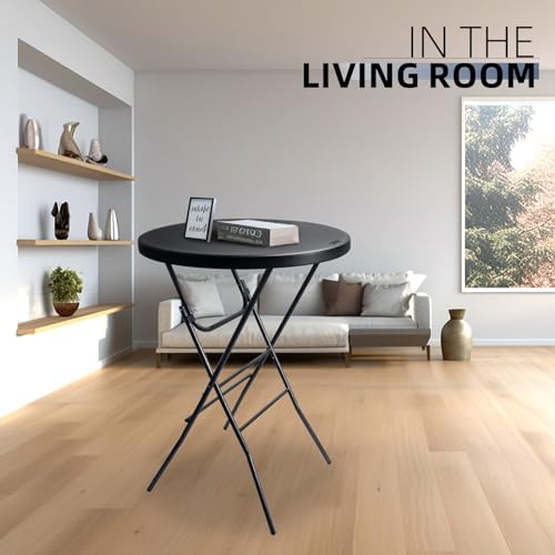 32in Cocktail Folding Table, Round High Top Bar Table, Black in Black, alternate view 7