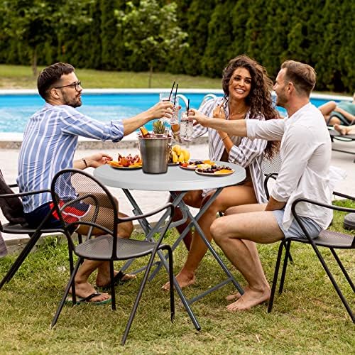 32in Cocktail Table, Indoor Outdoor Portable High Top Table, Plastic Round Bar Height Folding Table for Party, alternate view