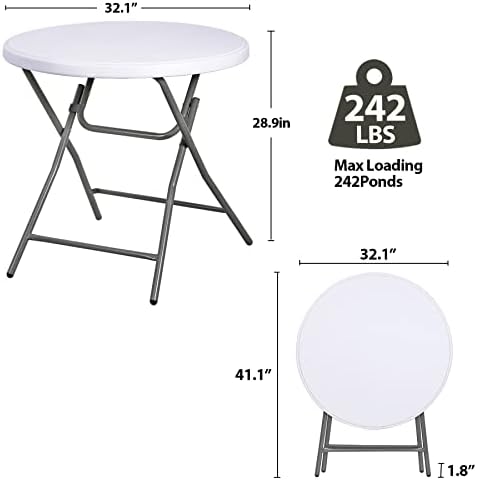 32in Cocktail Table, Indoor Outdoor Portable High Top Table, Plastic Round Bar Height Folding Table for Party, alternate view