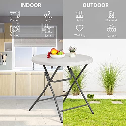 32in Cocktail Table, Indoor Outdoor Portable High Top Table, Plastic Round Bar Height Folding Table for Party, alternate view