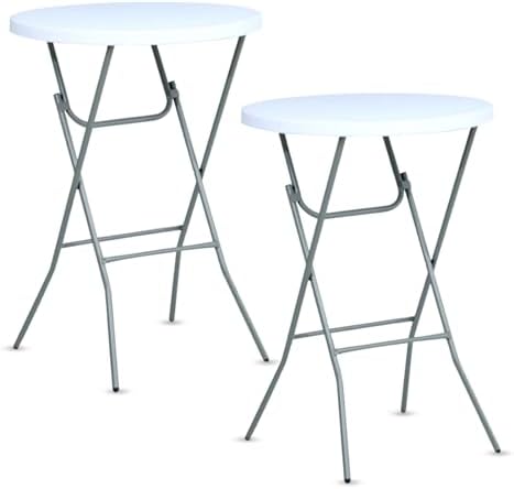 32in Folding Bar Height Tables (2-Pack) - White Round High Top Cocktail Tables for Indoor & Outdoor Use