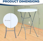 32in Folding Bar Height Tables (2-Pack) - White Round High Top Cocktail Tables for Indoor & Outdoor Use, alternate view 2