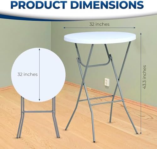 32in Folding Bar Height Tables (2-Pack) - White Round High Top Cocktail Tables for Indoor & Outdoor Use, alternate view 2
