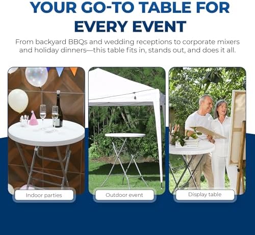 32in Folding Bar Height Tables (2-Pack) - White Round High Top Cocktail Tables for Indoor & Outdoor Use, alternate view 5
