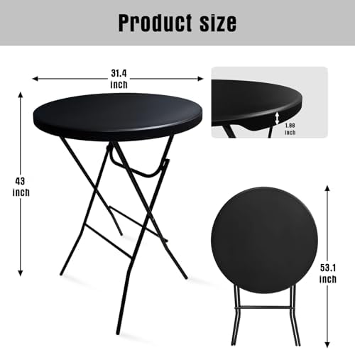 32in Folding Cocktail Table, Bar Height, Round, High Top, Black in Black, alternate view 3