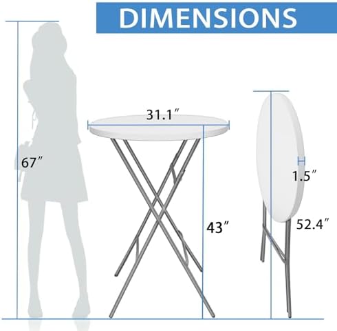 32in Folding Cocktail Table, Bar Height, Round, High Top, White in White, alternate view 3