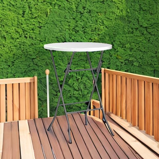 32in Folding Cocktail Table, Bar Height, Round, High Top, White in White, alternate view 5
