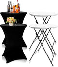 32in Folding Cocktail Tables with Covers, 2 Pack, Black in Black