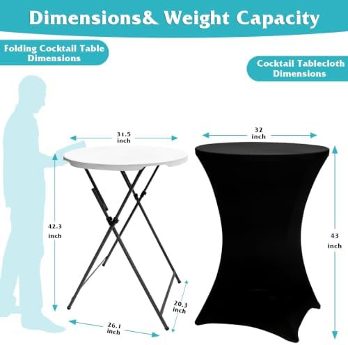 32in Folding Cocktail Tables with Covers, 2 Pack, Black in Black, alternate view 3