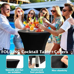 32in Folding Cocktail Tables with Covers, 2 Pack, Black in Black, alternate view 6